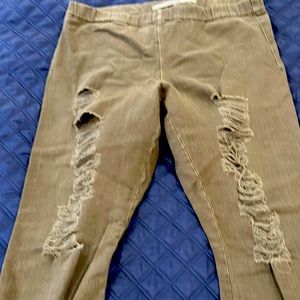Army green distressed Joe’s leggings